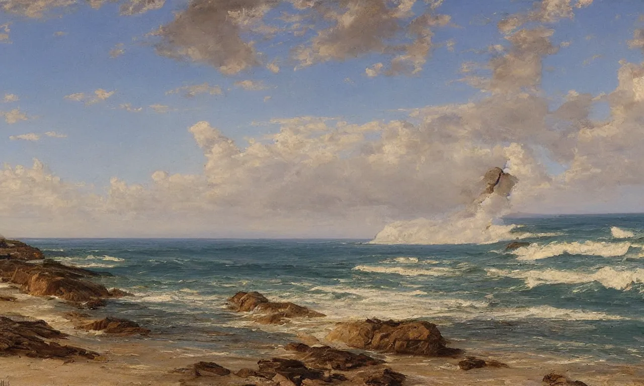 Prompt: a beautiful beach landscape painting by william trost richards