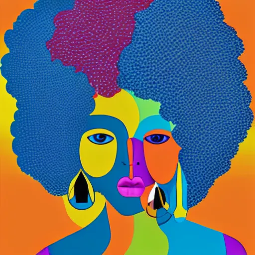 Image similar to the abstract painting of an afro lady artistic flat illustration by larry klewchuk, surrealism