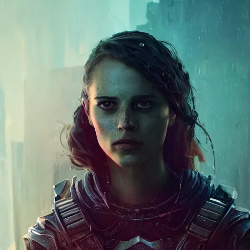 Image similar to alicia vikander portrait, dystopia core, apocalyptic, armor, warrior, dramatic, sharp focus, fiction, neon, fantasy, hyper detailed, digital art, trending in artstation, cinematic lighting, studio quality, smooth render, unreal engine 5 rendered, octane rendered, art style and nixeu and wlop and krenz cushart