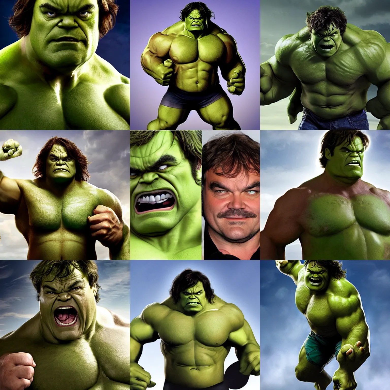 Prompt: Jack Black as the Hulk