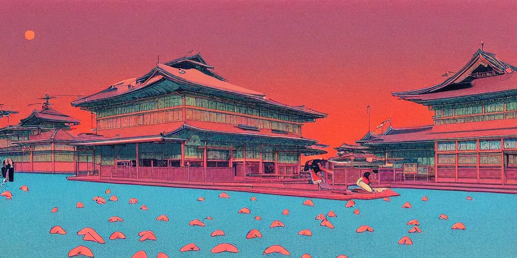 Image similar to electric cats that fly over ice, a lot of tv screens around, shrimps are all over the ground, acid and dreaming psychedelic hallucinations, by kawase hasui, moebius and edward hopper, colorful flat surreal design, hd, 8 k, artstation