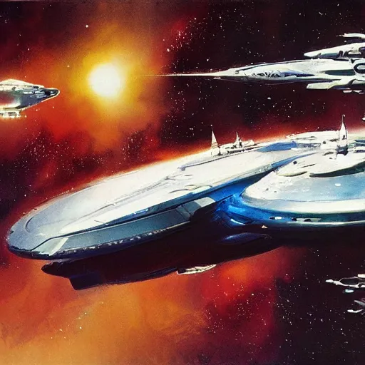 Prompt: concept art of an starship by john berkey