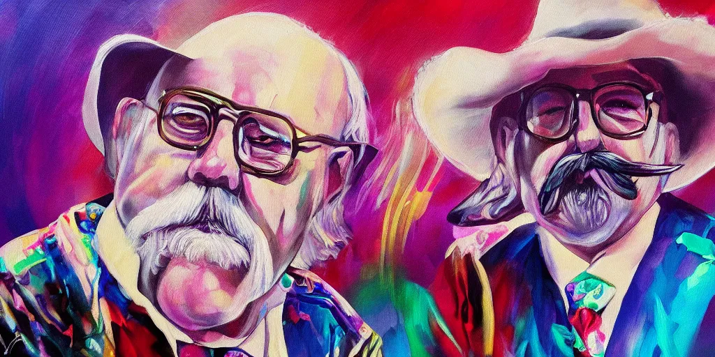 Image similar to wilford brimley diabeetus psychedelic ethereal high fidelity painting high resolution trending on artstation