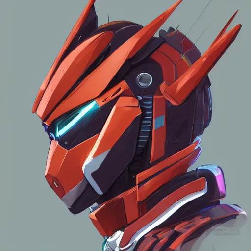 Image similar to a portrait of a stunning beautiful vampire fox gundam pilot, with an intricate, detailed, urban inspired hiphop afro futuristic helmet, vector behance hd jesper ejsing, rhads, makoto shinkai, lois van baarle, ilya kuvshinov, rossdraws, hd, 3 2 k, ilya kuvshinov, gustav klimt