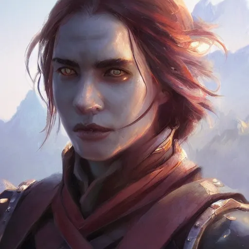 Image similar to dungeons and dragons character closeup portrait, dramatic light, lake background, 2 0 0 mm focal length, painted by stanley lau, painted by greg rutkowski, painted by stanley artgerm, digital art, trending on artstation