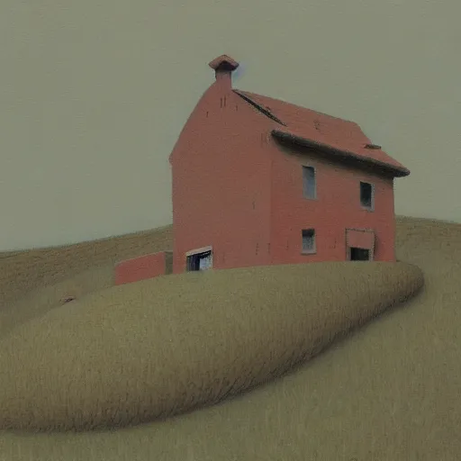 Prompt: a painting of a house on a hill, by Shaun Tan