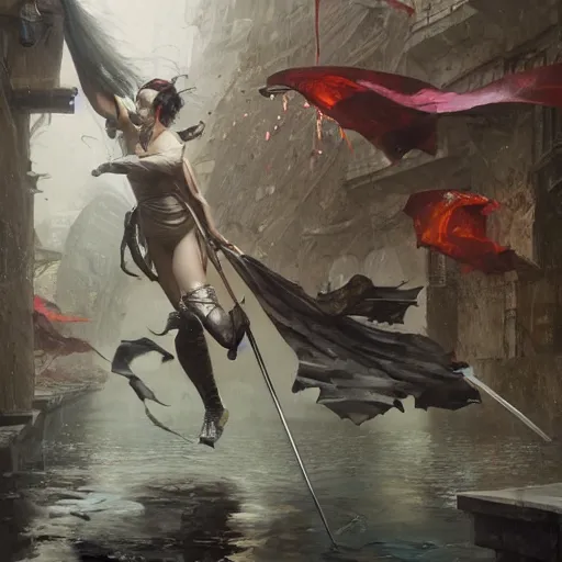 Prompt: raining swords, falling swords, organic painting, sunny day, matte painting, bold shapes, hard edges, street art, trending on artstation, by huang guangjian, gil elvgren, ruan jia, randy vargas, greg rutkowski