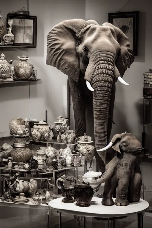 Image similar to photography of an elephant in a porcelain shop, cgsociety,