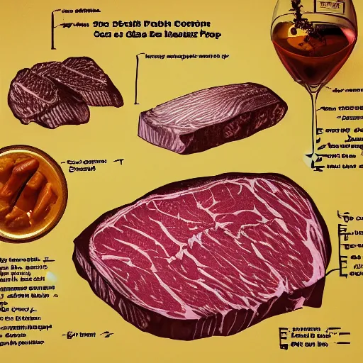 Image similar to detailed schematic of steak on paper