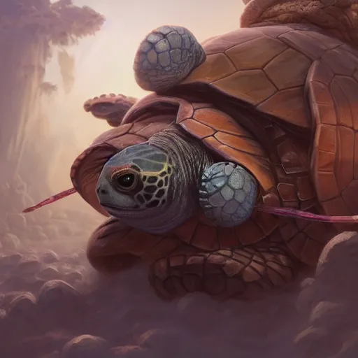 Image similar to cute wise sage turtle holding a staff, wearing a cloak, subsurface scattering, by jesper ejsing, justin gerard, tomasz alen kopera, cgsociety and fenghua zhong, highly detailed, rim light, cinematic lighting, illustration, art, octane render, very coherent, cinematic, hyper realism, high detail, octane render, 8 k