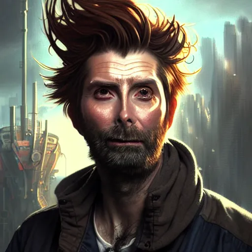 Prompt: portrait painting of a cyberpunk dwarf mechanic bearded david tennant, ultra realistic, concept art, intricate details, eerie, highly detailed, photorealistic, octane render, 8 k, unreal engine. art by artgerm and greg rutkowski and charlie bowater and magali villeneuve and alphonse mucha