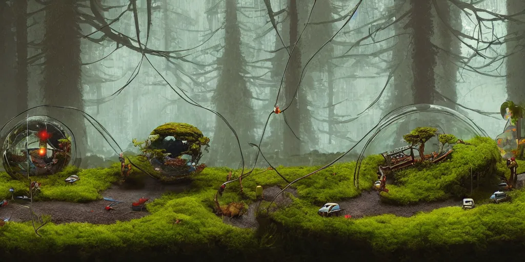 Prompt: moss terrarium, simon stalenhag, very coherent, 4 k,