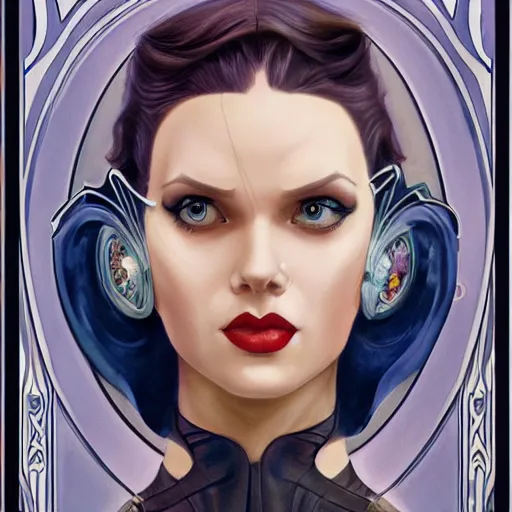 Prompt: an art nouveau, ( streamline moderne ), multi - ethnic and multi - racial portrait in the style of charlie bowater, and donato giancola, and charles dulac. very large, clear, expressive and intelligent eyes. symmetrical, centered, ultrasharp focus, dramatic lighting, photorealistic digital matte painting, intricate ultra detailed background.