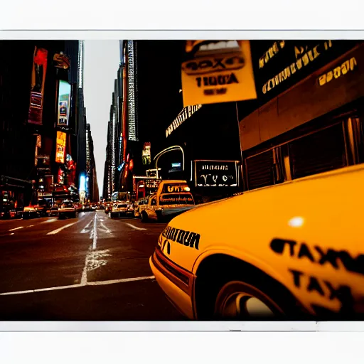 Image similar to a taxi driver in a cinematic shot of new york at 5 am, canon eos c 3 0 0, ƒ 1. 8, 3 5 mm, 8 k, medium - format print, inspired by roger deakins cinematography