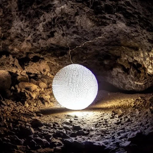 Image similar to disco ball illuminating a rocky cave