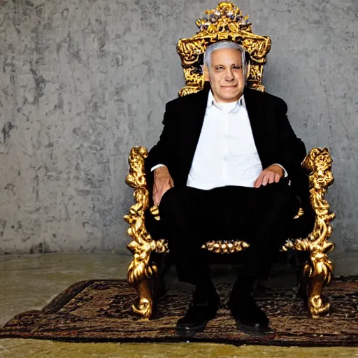 Prompt: king Bibi sitting on a throne