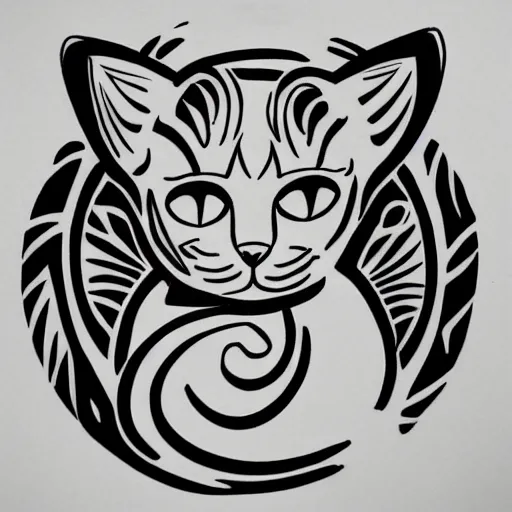 Image similar to tattoo sketch in polynesian style cat hugging the sun