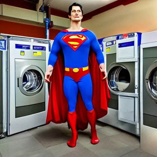 Image similar to superman doing the laundry