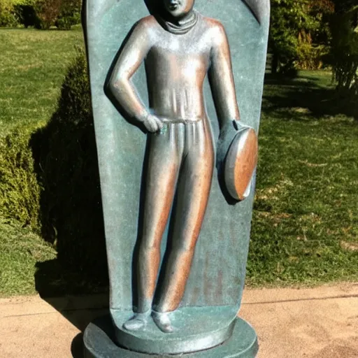 Prompt: a retro stylized 1920s art deco statue of a man holding a shield