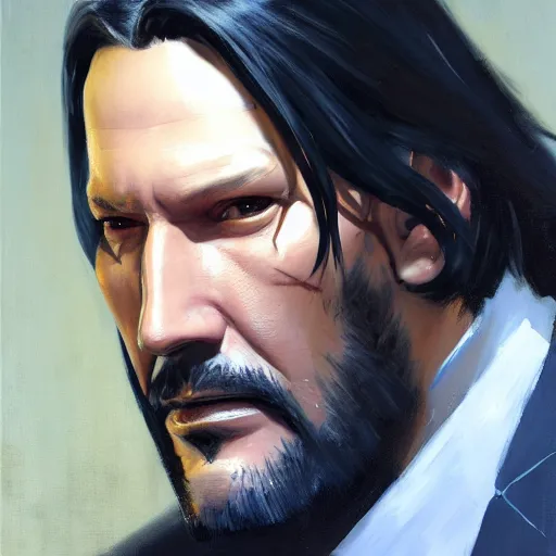 Image similar to greg manchess portrait painting of partially armored john wick as overwatch character, medium shot, asymmetrical, profile picture, organic painting, sunny day, matte painting, bold shapes, hard edges, street art, trending on artstation, by huang guangjian, gil elvgren, ruan jia, greg rutkowski, gaston bussiere