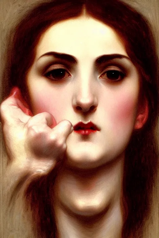 Image similar to victorian vampire black hair teeth, painting by rossetti bouguereau, detailed art, artstation