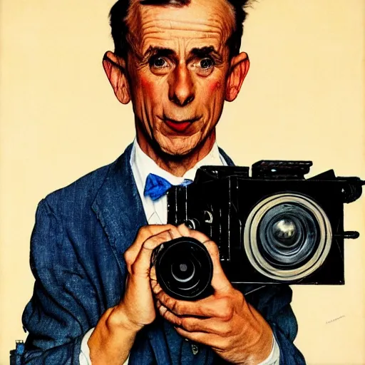 Image similar to norman rockwell painting of a man holding a large television - video - camera