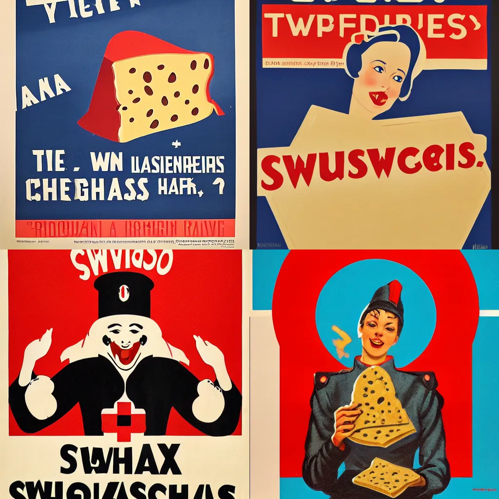 Prompt: propaganda poster about Swiss cheese