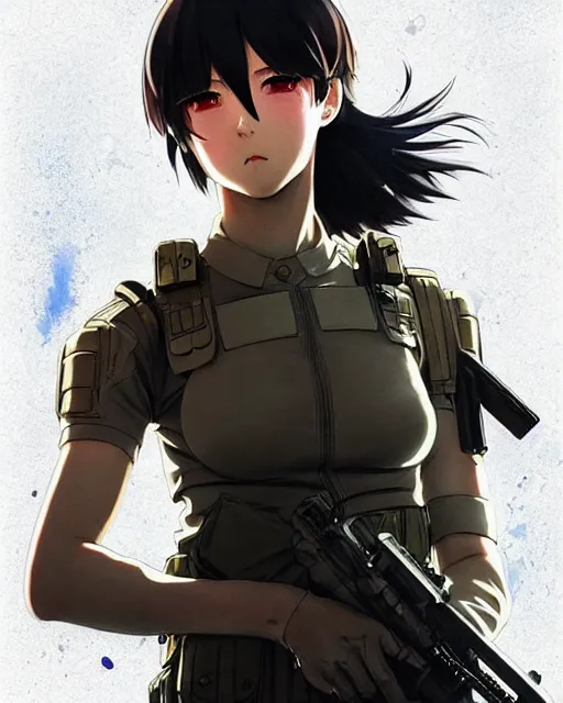 Image similar to soldier in riot gear | very very anime!!!, fine - face, audrey plaza, realistic shaded perfect face, fine details. anime. realistic shaded lighting poster by ilya kuvshinov katsuhiro otomo ghost - in - the - shell, magali villeneuve, artgerm, jeremy lipkin and michael garmash and rob rey