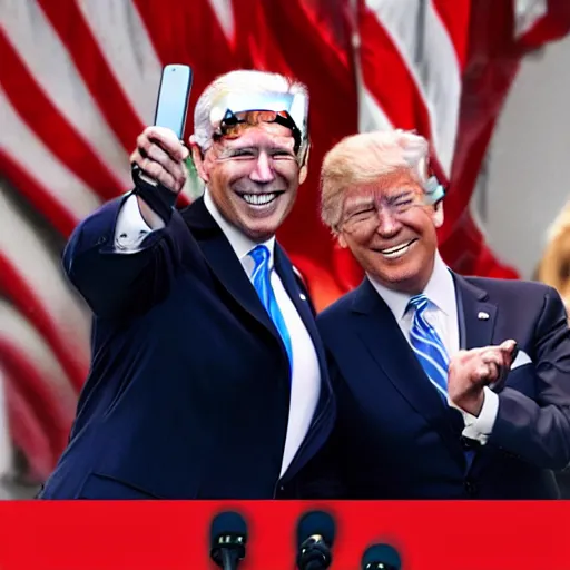 Image similar to joe biden and donald trump taking selfies