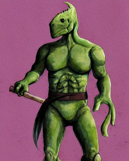 Prompt: a watercolor painting full body character portrait of a humanoid dinosaur / animal soldier / martial artist in the style of moebius in the style of leonard boyarsky trending on artstation deviantart pinterest furaffinity detailed photorealistic highlights and shadow hd 8 k post - processing high resolution