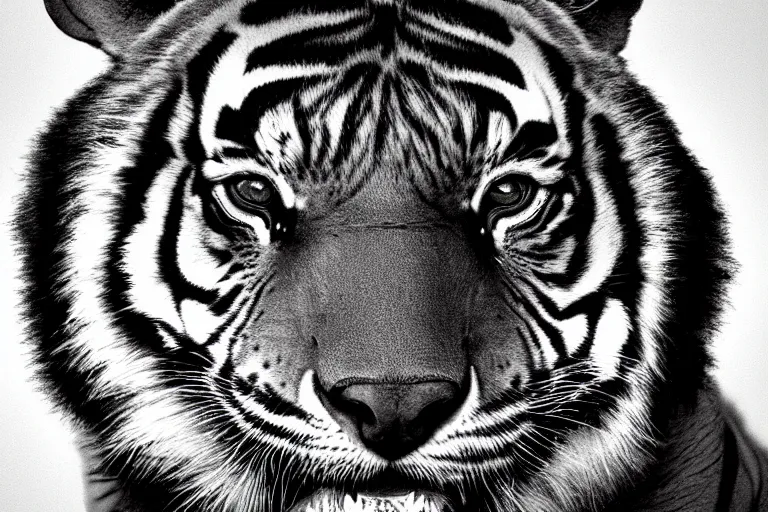 Image similar to An extremely bright studio photograph of a snarling tiger in the style of Salvador Dali, high-quality, professional, dramatic lighting, extremely high detail, trending on artstation