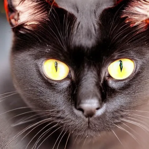 Image similar to a black cat with completely red eyes