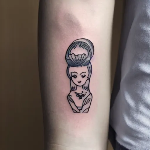 Image similar to handpoke tattoo of a woman, pinup, stick poke, lineart