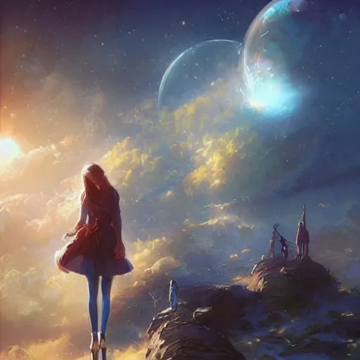 Prompt: you may say i'm a dreamer, but i'm not the only one. i hope someday you'll join us. and the world will live as one, artwork by artgerm, style by greg rutkowski and thomas kinkade