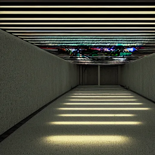 Image similar to noisy photograph of a small liminal underground garden, office ceiling panels, retrofuturism, brutalism, staggered terraces, minimalist, cinematic, soft vintage glow, unreal engine