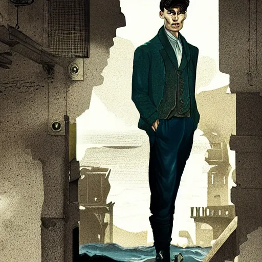 Image similar to Thomas Shelby cillian murphy standing in atlantis, digital painting, illustration, highly detailed, artstation