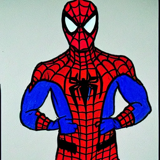 Image similar to crayon drawing of spiderman vs a gun, drawn by a 6 year old