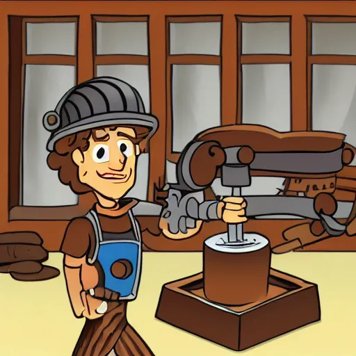 Image similar to cartoon blacksmith is minting coin on his anvil