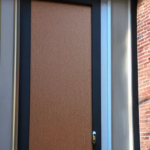 Image similar to the door to an apartment as seen from outside, realistic, lighting