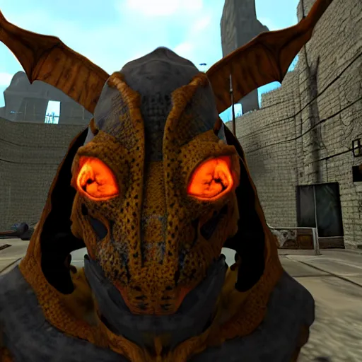 Image similar to Hyperrealistic dragonborn in Half-Life 2, as coherent as Dall-E 2