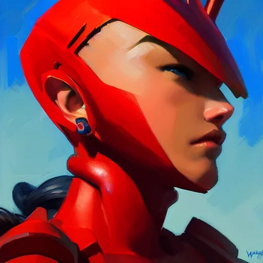 Image similar to Greg Manchess portrait painting of Red XVIII Nanaki from FFVII as Overwatch character, medium shot, asymmetrical, profile picture, Organic Painting, sunny day, Matte Painting, bold shapes, hard edges, street art, trending on artstation, by Huang Guangjian and Gil Elvgren and Sachin Teng