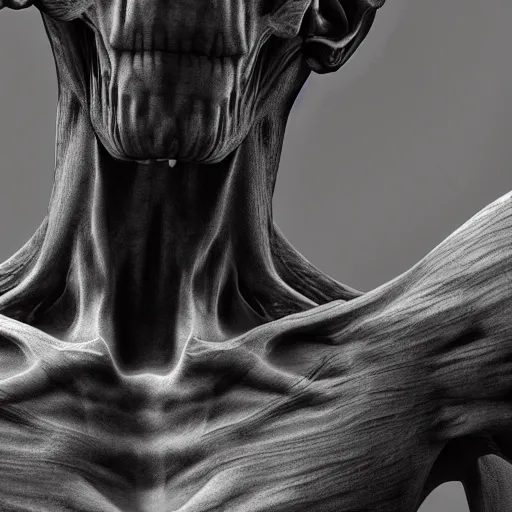 Image similar to photorealistic detailed tall skinny humanoid creature, extremly detailed, black and white, 8 k, realistic, sharp focus, cosmic horror creature, cosmic horror