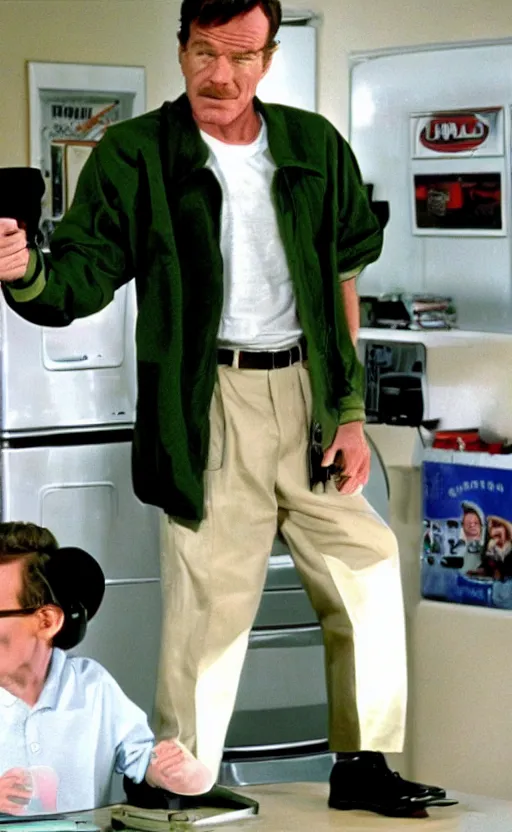 Image similar to film still of bryan cranston as hal in the tv show malcolm in the middle, full-shot, 4k