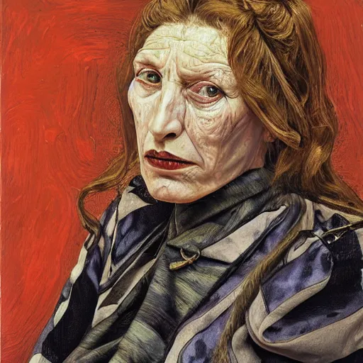 Image similar to high quality high detail painting by lucian freud, hd, portrait of a female warlock, fantasy