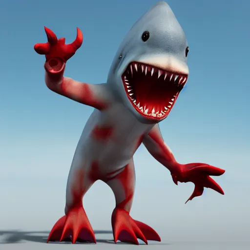 Prompt: Render of a 3D Shark Mascot Costume, with legs and arms, stadium setting, highly detailed, trending on artstation, photorealistic, Unreal Engine 4k