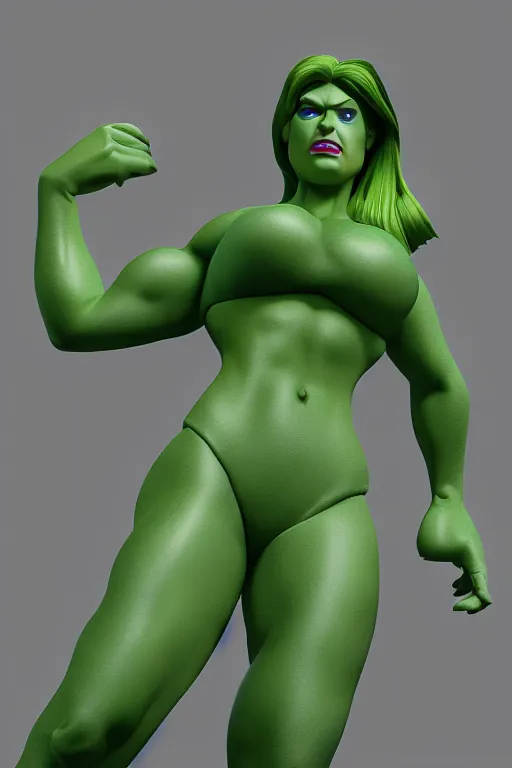 Image similar to she hulk but actually made well, detailed cgi, blender model, 4 k