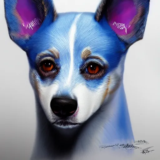 Image similar to Blue Heeler Dog, Anime Style, Soft lighting, artstation, detailed, award winning, colourful