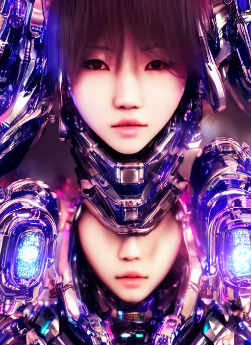 Image similar to a highly detailed portrait of a kpop idol female mecha in spiked cyberpunk bioarmor trending on artstation by yoshitake amano, holographic undertones, 3 d cg, octane rendered, futuristic, 2 k aesthetic, dramatic lighting, 4 k, highly saturated colors