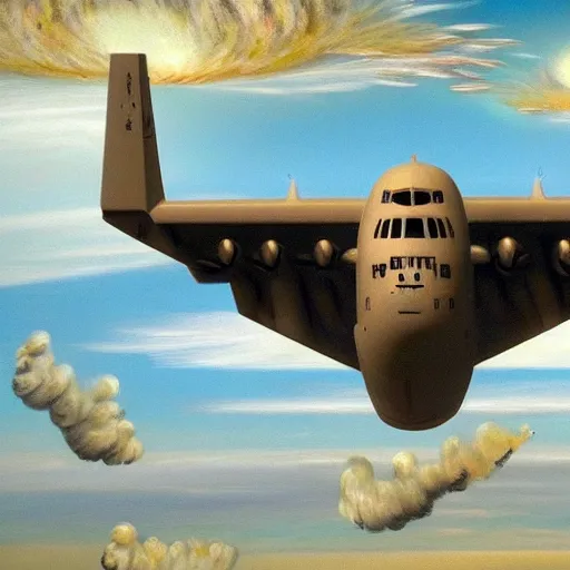 Prompt: photo - realistic beautiful baroque painting of a c - 1 3 0 exploding in the sky hyperrealism magical realism fantasy realm 8 k