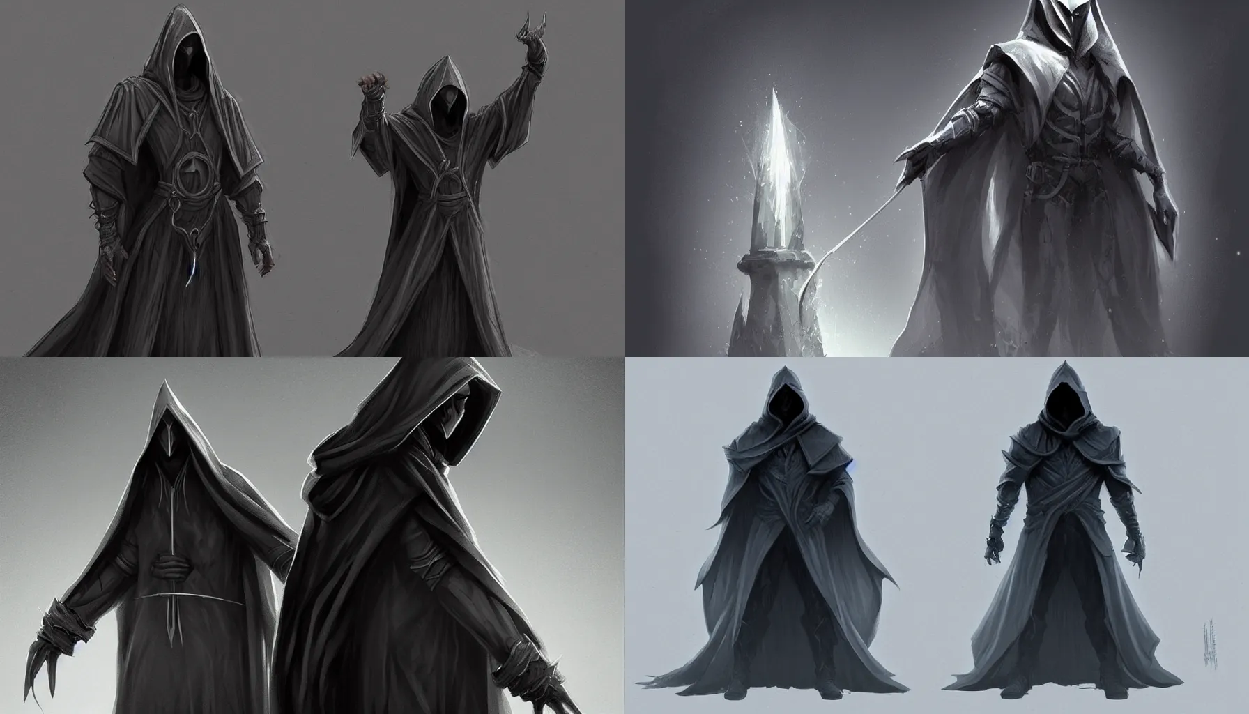 Prompt: symmetric!! concept art of a mysterious hooded wizard spreading his arms by etienne hebinger, atmospheric, detailed, matte